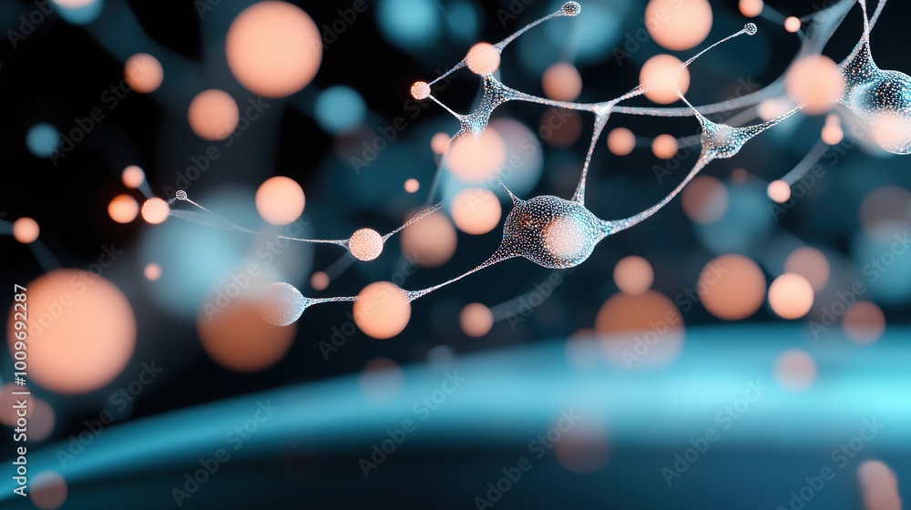 Poster a representation of artificial intelligence, with swirling patterns and glowing shapes.