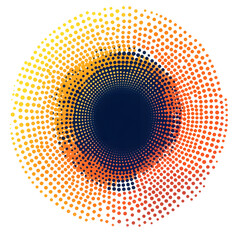 Abstract colorful dotted circular gradient pattern with a black center on a white background. Perfect for posters, digital artwork, and backgrounds