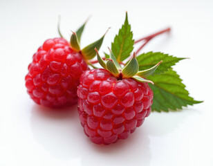 Fresh red raspberries on a white background
