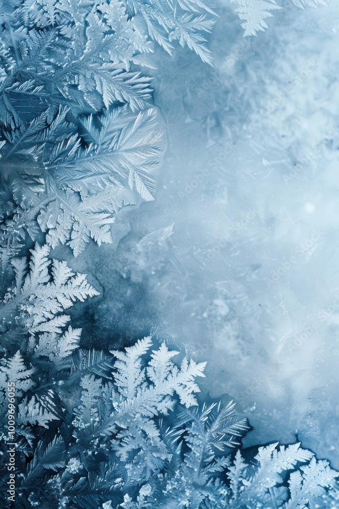 Poster cool toned abstract winter background with frost patterns for modern and sleek designs