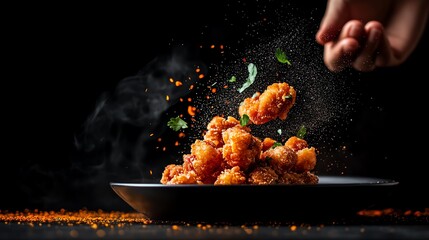 Crispy Japanese karaage, marinated fried chicken pieces with ultracrispy coating