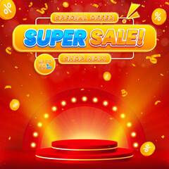 Colorful gradient super sale background shop now with podium