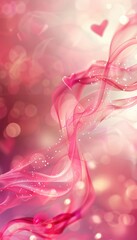 Romantic Valentine's Day Background with Pink and Red Flowing Ribbons, Heart Shapes, and Bokeh Effects