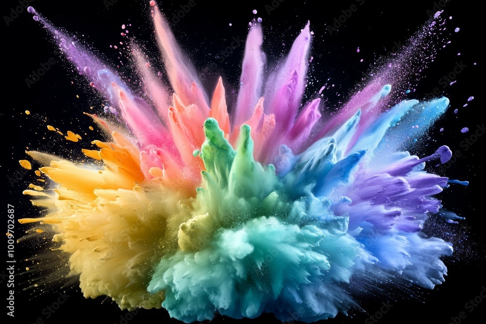 Aufkleber an abstract colored dust explosion over an abstract black background. this image features a freeze m