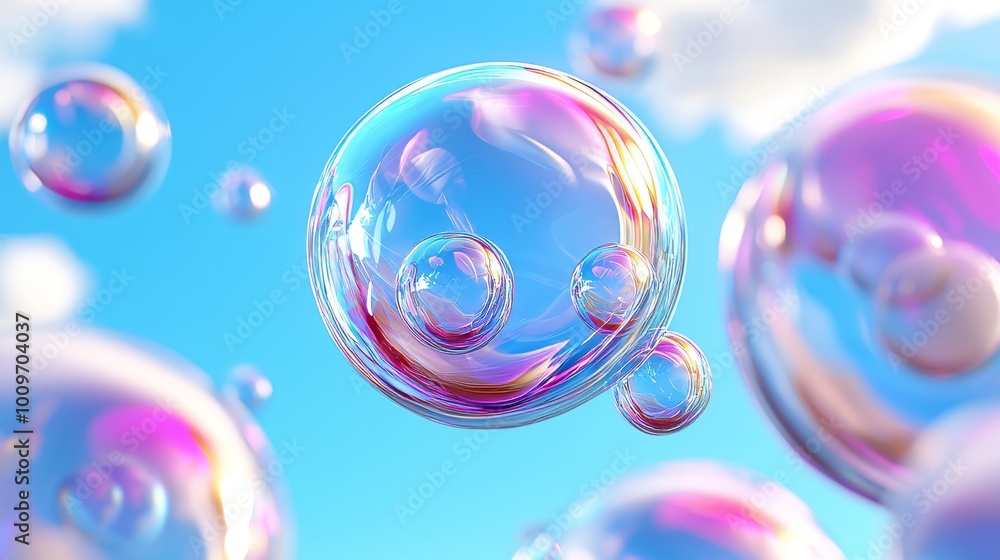 Poster background with a colorful background and flying bubbles. 16:9 aspect ratio.