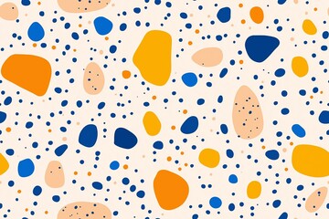 Seamless pattern of stone texture with holes, cheese-like appearance, colorful pebbles in blue, cream, orange, pink, mosaic design, wall illustration, natural decor, artistic backgrounds