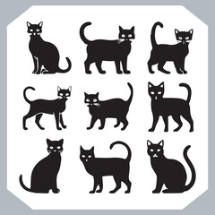 Set of logotype cat silhouette and Cat head collection, collection of silhouette of Cats on white background