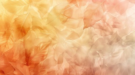 Fototapeta premium Soft Autumn Background with Delicate Translucent Leaf Patterns in Pastel Oranges, Yellows, and Browns