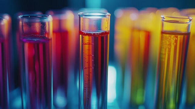 test tubes with vibrant liquids in a laboratory setting symbolizing biomarker research and analysis for healthcare diagnostics and scientific research highlighting innovation in medical testing