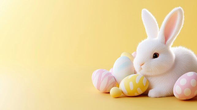 Eggs on yellow cream background for decorating easter days with wallpaper and posters