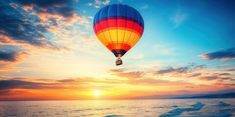 Fototapeta premium hot air balloon over the sea at sunset photo