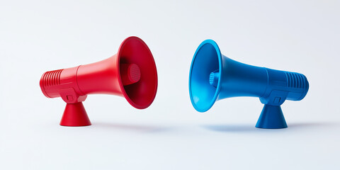 Red and blue megaphones symbolize political voices in