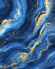 Naklejka premium Swirling epoxy resin art with deep ocean blues and metallic gold accents for modern decor