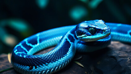 Obraz premium closeup blue snake exotic reptile wild striking details