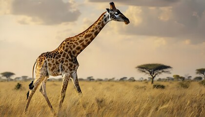 Fototapeta premium Happy Giraffe Walking Gracefully Through the Savannah