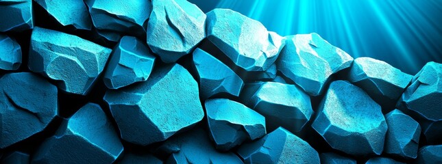 Background banner panorama with abstract dark blue concrete stone wall paper texture