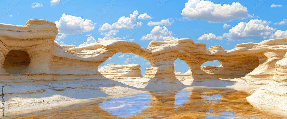 Poster this is a rendering of a futuristic landscape with cliffs and water. modern minimalist abstract back