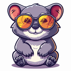 Naklejka premium A cartoon bear is wearing sunglasses and sitting on a white background. The bear has a happy expression on its face, and the sunglasses give it a cool and relaxed vibe