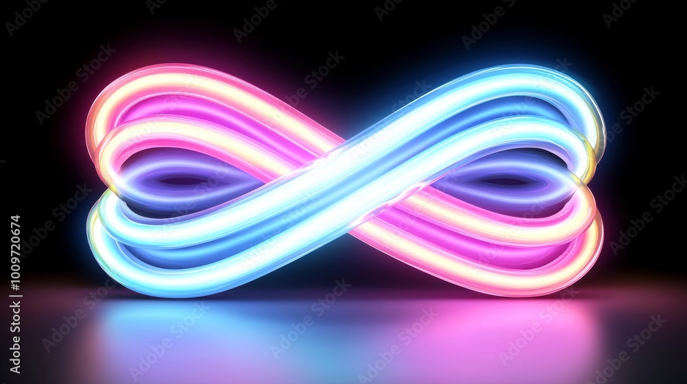 Poster an abstract background with colorful neon wavy lines glowing in the dark in a 3d rendering. simple w