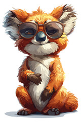 Fototapeta premium A cartoonish drawing of a koala wearing sunglasses and a hat. The koala is sitting on a white background