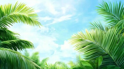 Fototapeta premium Painting of tropical trees on a wall, watercolor art style background. Generative stock.