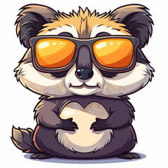 Fototapeta premium A cartoon raccoon wearing sunglasses and holding a heart. The image has a playful and lighthearted mood