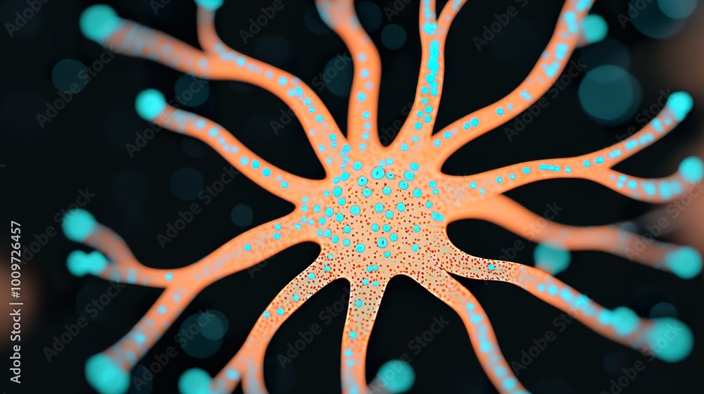 Wall mural microscopic view of a neuron cell: exploring the intricacies of the nervous system