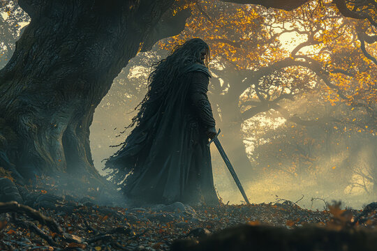 Misty Forest Warrior: A Fierce Visigoth in the Shadows of Dawn