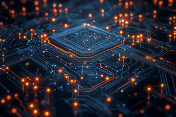 Obraz premium Digital Connections: A futuristic vector illustration of a circuit board design, representing innovation and connectivity. Stock photo style.