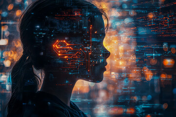 Blending Minds: A Student's Silhouette Embracing the Future of Education with AI Constructs