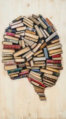 Obraz premium A brain shape created out of various books on a wooden background.