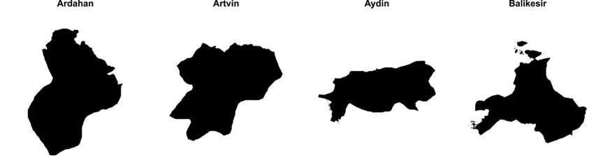 Ardahan, Artvin, Aydin, Balikesir outline maps