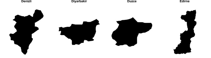 Denizli, Diyarbakir, Duzce, Edirne outline maps