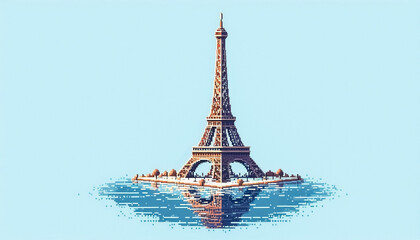 Illustration against empty background with space for text, pixel art style