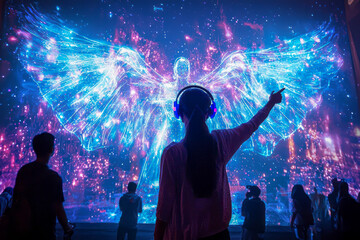 Soaring Above: A Futuristic Digital Festival of Holograms and Augmented Reality, Showcasing Innovation and Creativity