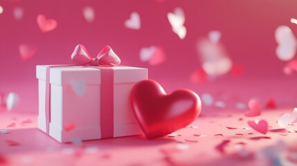 Gift Box with Red Heart for Valentine's Day