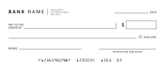 Blank bank cheque. Personal desk check template new design