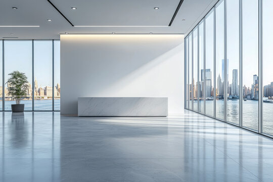 Contemporary Workspace: Urban Landscape Views in 3D Rendered Office Interior - Powered by Adobe