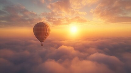 Obraz premium Hot Air Balloon Soaring Above the Clouds at Sunset