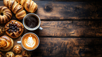 Freshly Baked Croissants Warm Coffee Creamy Foam Pastries Artisan Delight