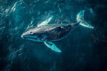 Fototapeta premium Oceanic Majesty: A Bird's-Eye View of a Whale in Stunning High-Resolution Photography