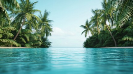 Tropical Paradise with Clear Blue Water and Palm Trees