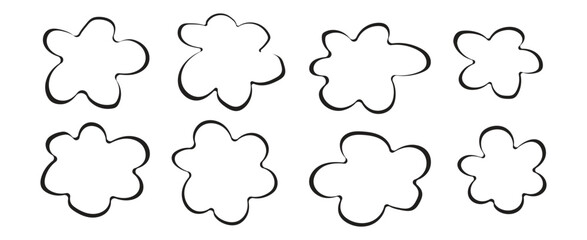 Modern flower irregular shape. Set of simple spots in form flowers. Vector Abstract shape. Irregulars organic blots.