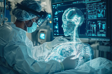 Revolutionizing Surgery: Surgeons Utilizing AR Headsets and Robotic Arms for High-Precision Operations in Hospital Setting