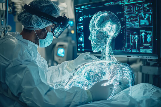Revolutionizing Surgery: Surgeons Utilizing AR Headsets and Robotic Arms for High-Precision Operations in Hospital Setting