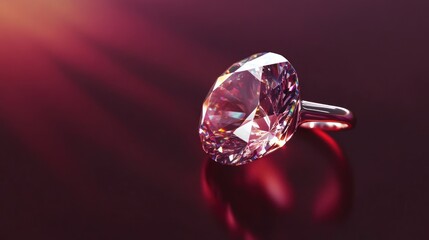 Sparkling Diamond Ring on Burgundy Background
