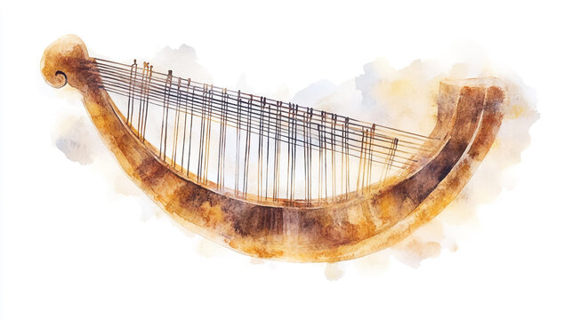 watercolor harp, brown musical instrument clip art preview