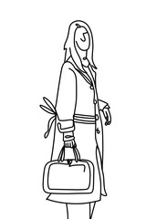 One continuous line, going out to work, holding a bag