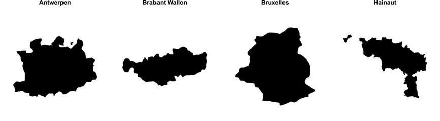 Antwerpen, Brabant Wallon, Bruxelles, Hainaut outline maps