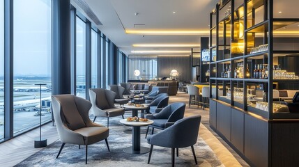 Luxurious Airport Lounge - Indulge in ultimate comfort with panoramic airport views, fine dining, and premium beverages.